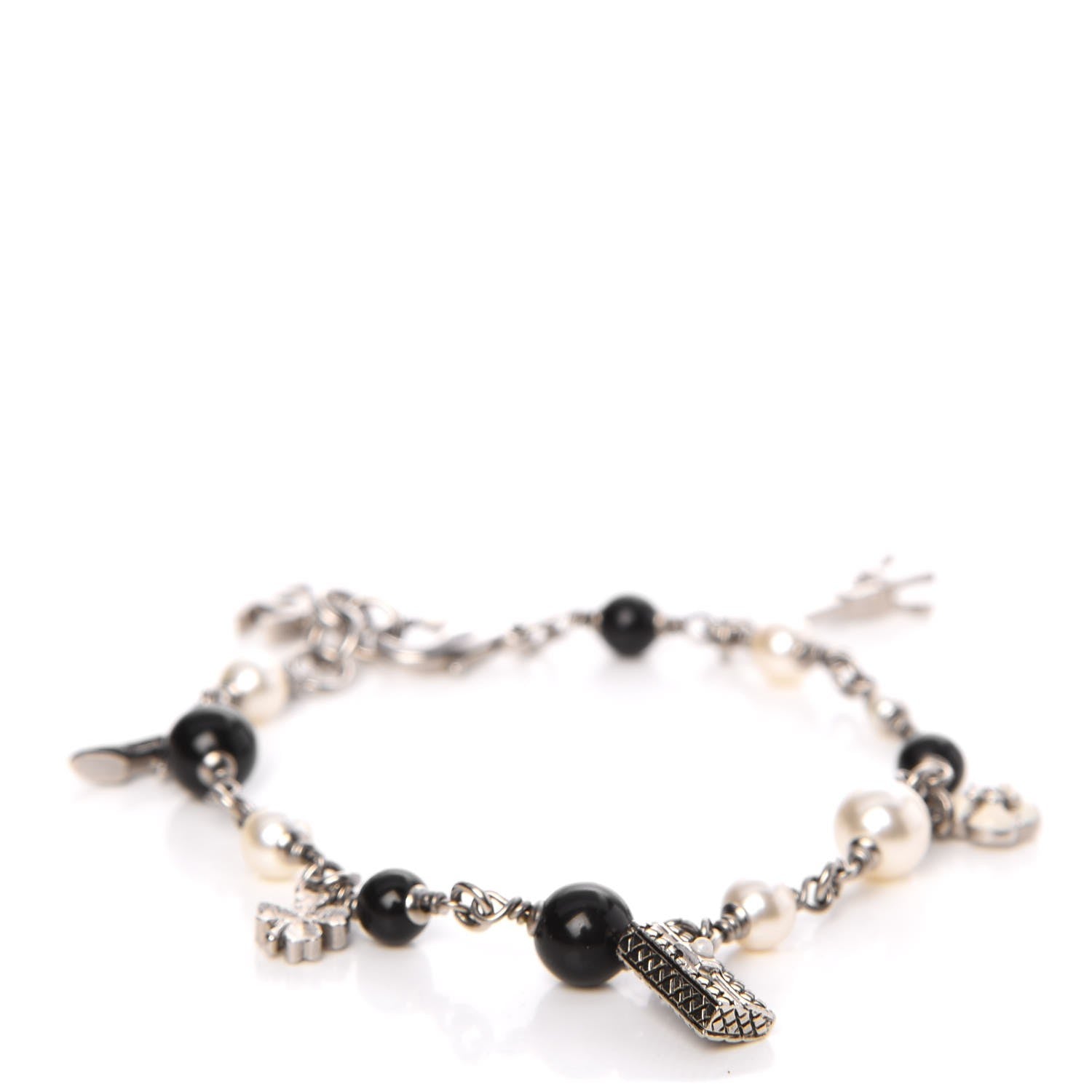 Chanel Pearl Beaded Charm Bracelet Silver 1 of 4