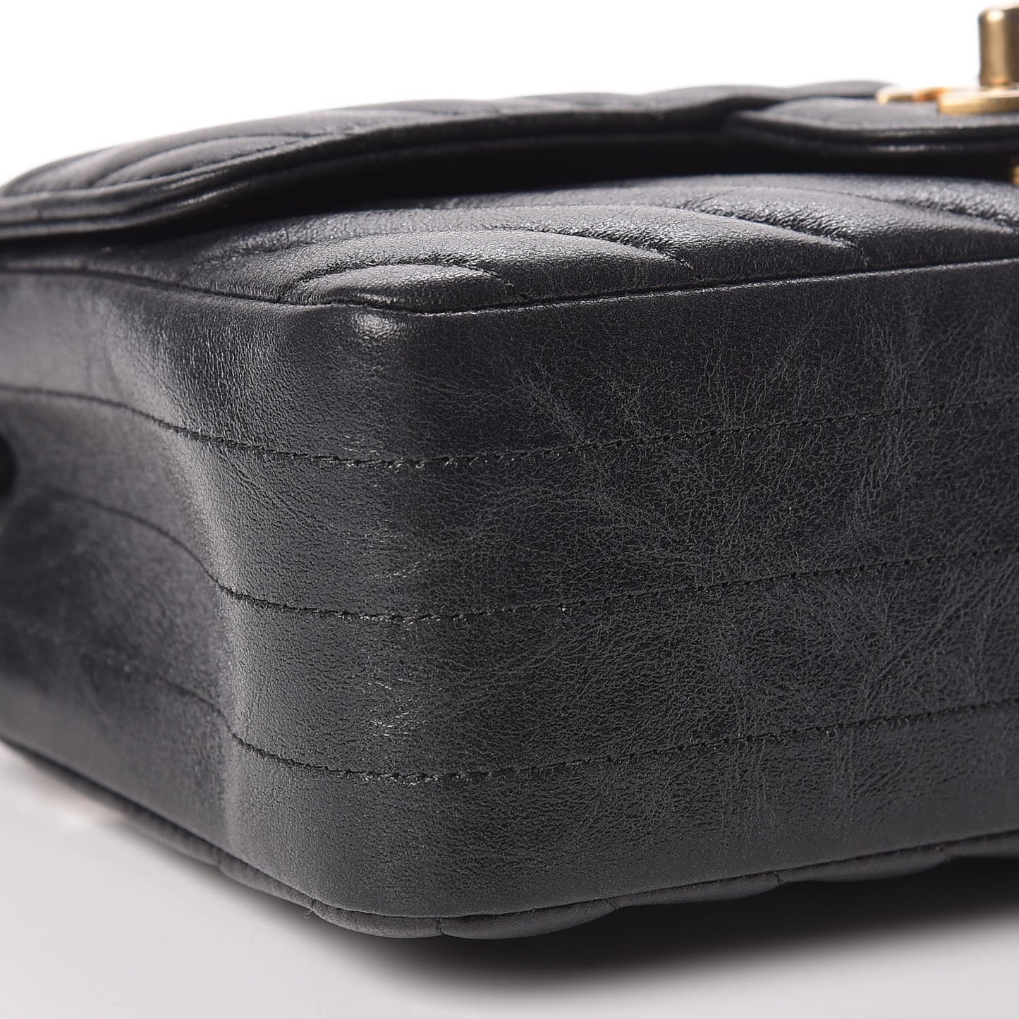 Iridescent Calfskin Chevron Quilted Mini Rectangular Flap Black