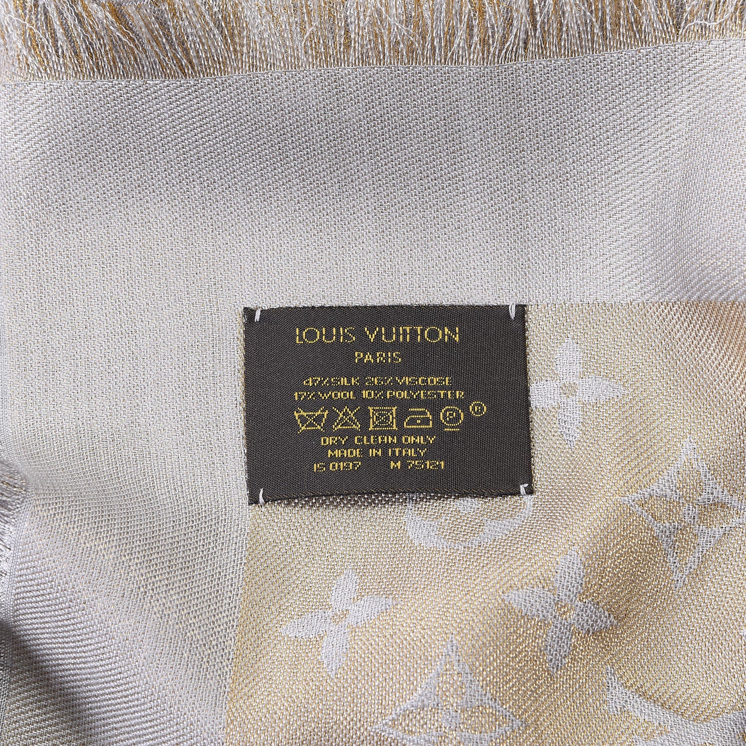 Louis Vuitton Silk Lurex Wool Monogram Shine Shawl Greige 4 of 4