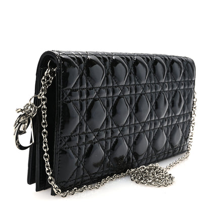 Christian Dior Patent Cannage Lady Dior Rendezvous Wallet On Chain Black 3 of 10