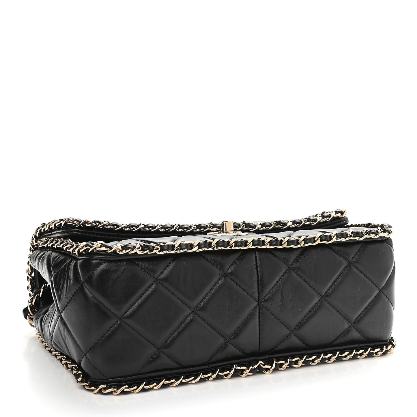 Crumpled Calfskin Medium Chain All Over Flap Black