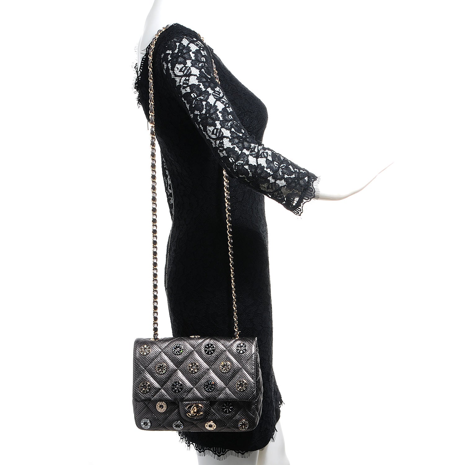 Chanel Perforated Metallic Lambskin Small CC Medals Flap Grey 2 of 9