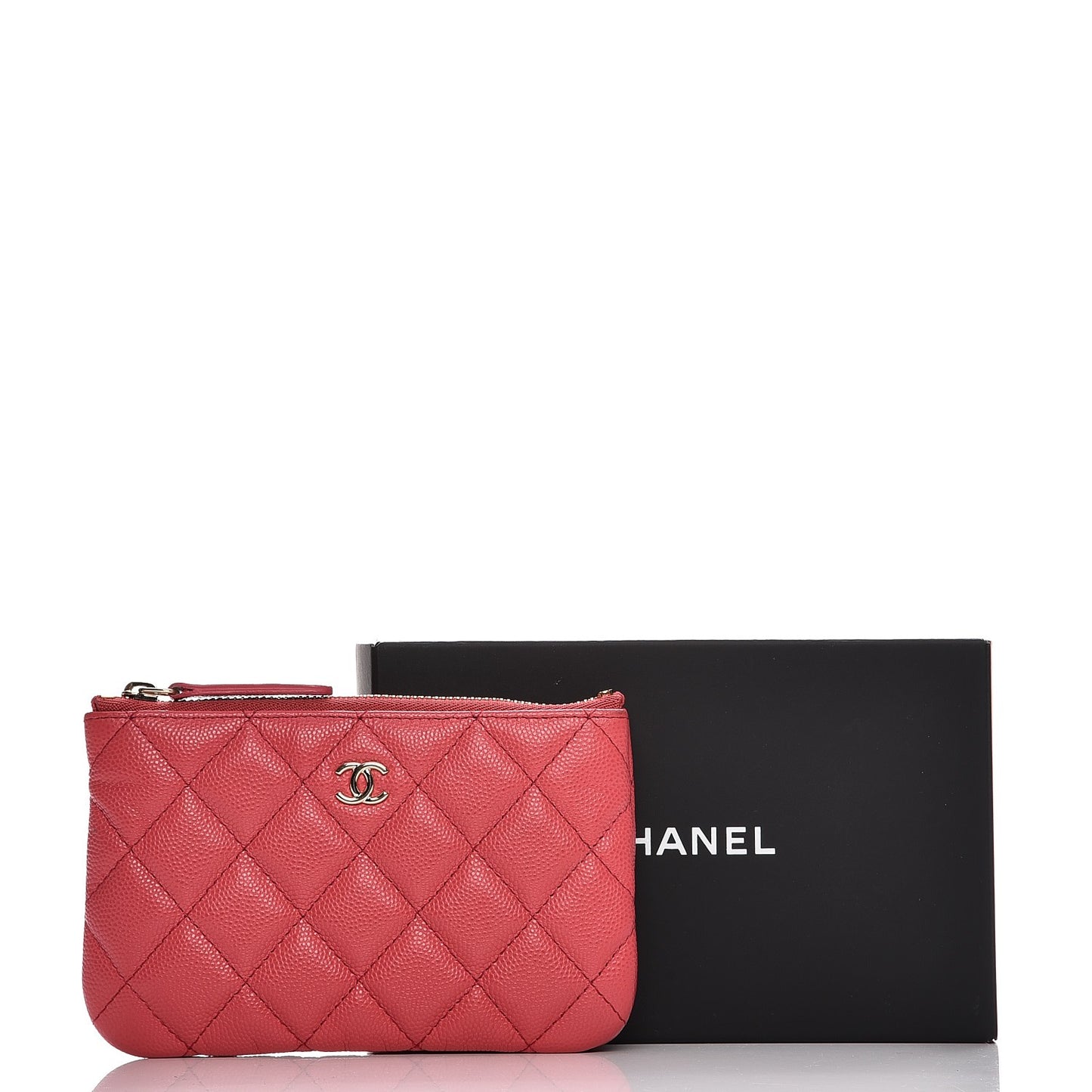 Caviar Quilted Small Cosmetic Case Dark Pink