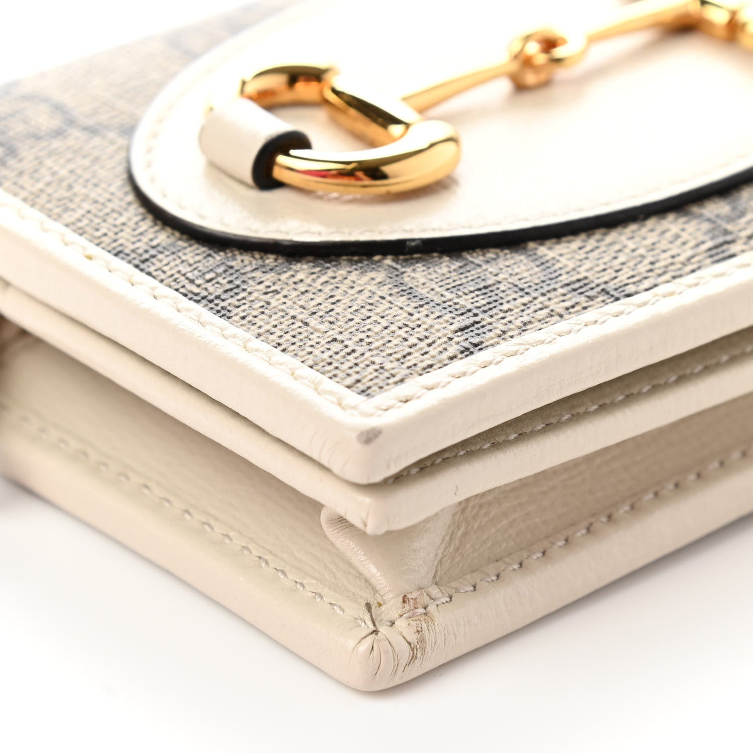 Gucci GG Supreme Monogram Azalea Calfskin Horsebit 1955 Card Case Wallet Beige Ebony Mystic White 8 of 10