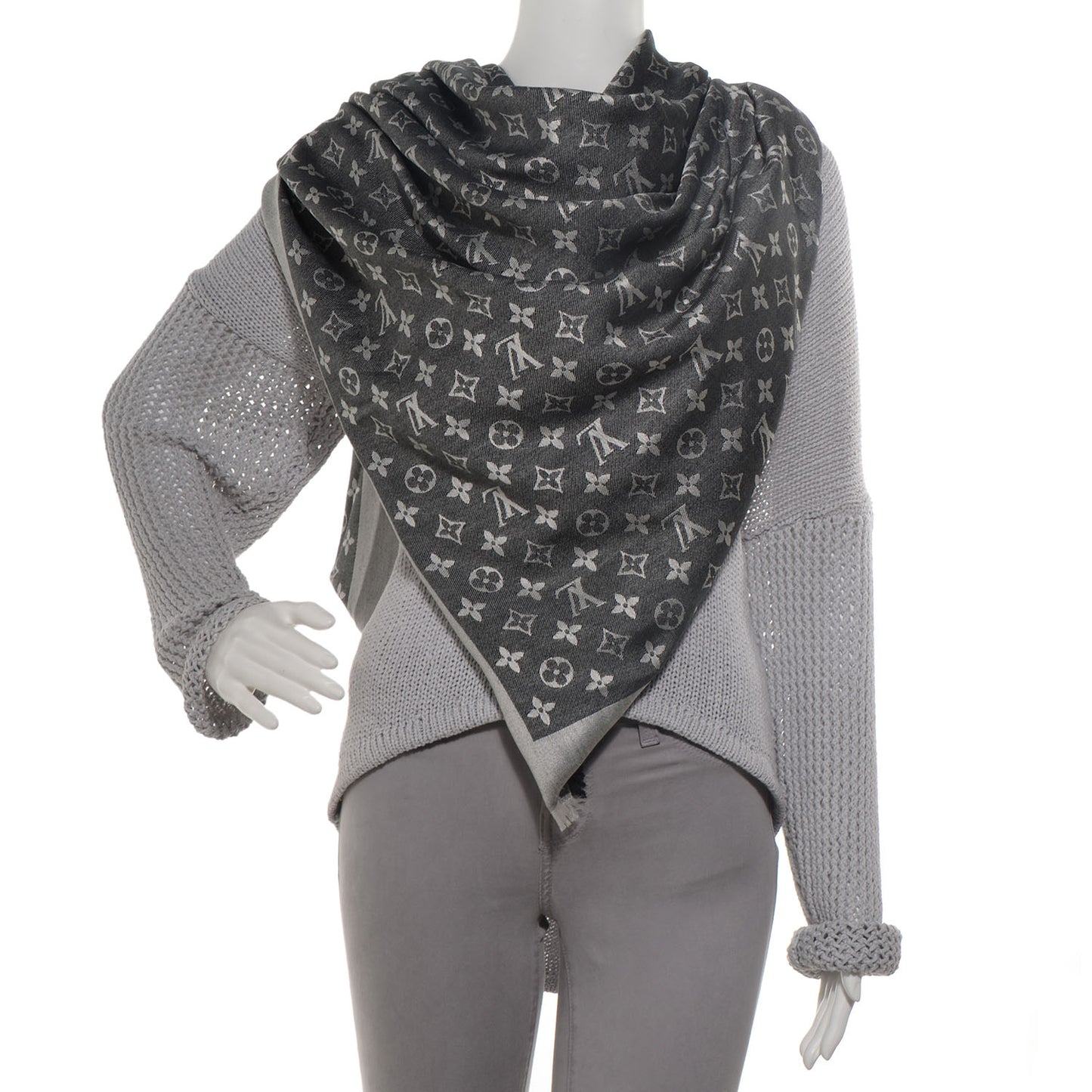 Silk Wool Monogram Denim Shawl Black