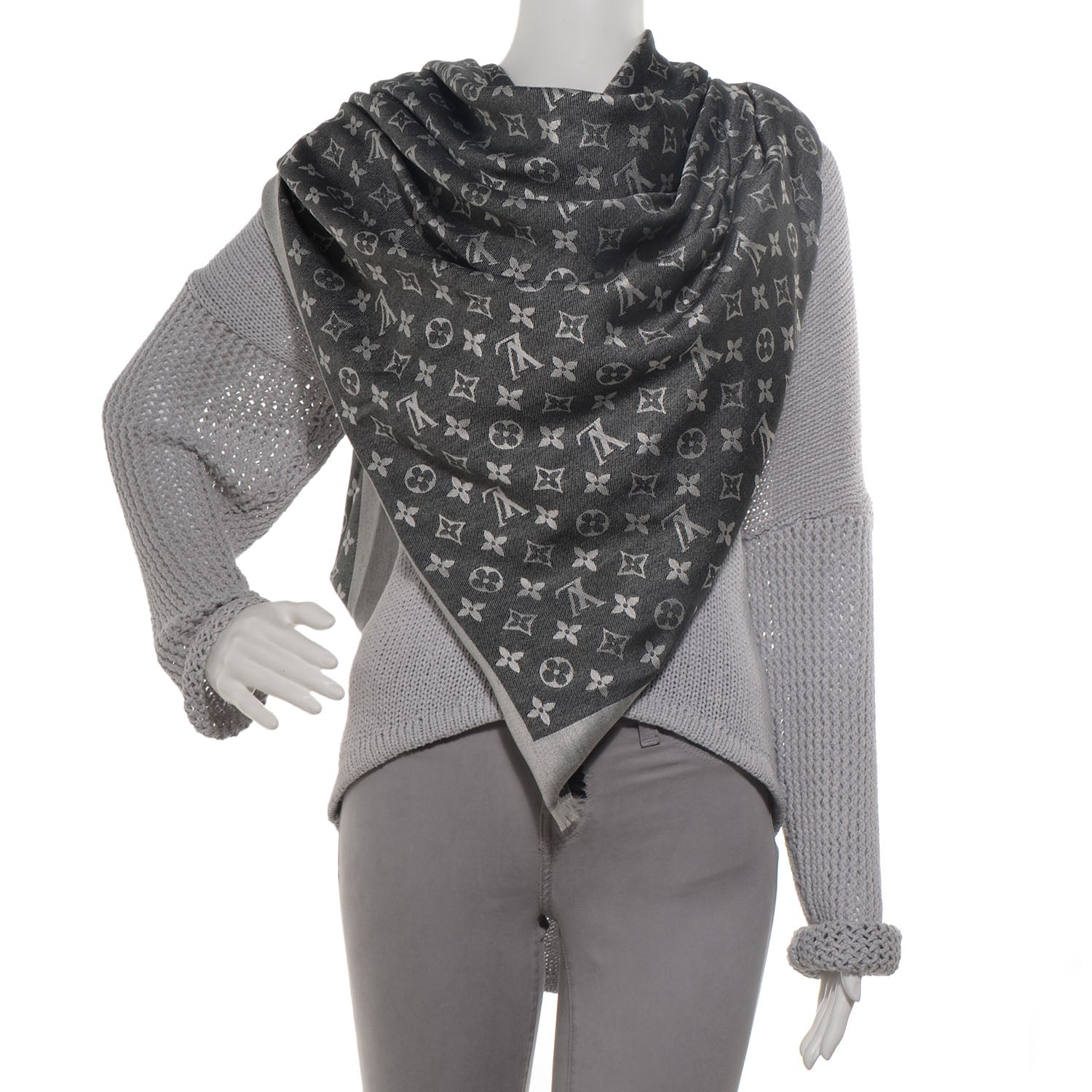 Louis Vuitton Silk Wool Monogram Denim Shawl Black 2 of 5