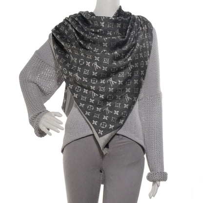 Louis Vuitton Silk Wool Monogram Denim Shawl Black 2 of 5