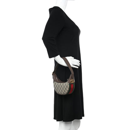 Gucci GG Supreme Monogram Textured Calfskin Web Mini Ophidia Half Moon Hobo Beige Ebony New Acero 2 of 10