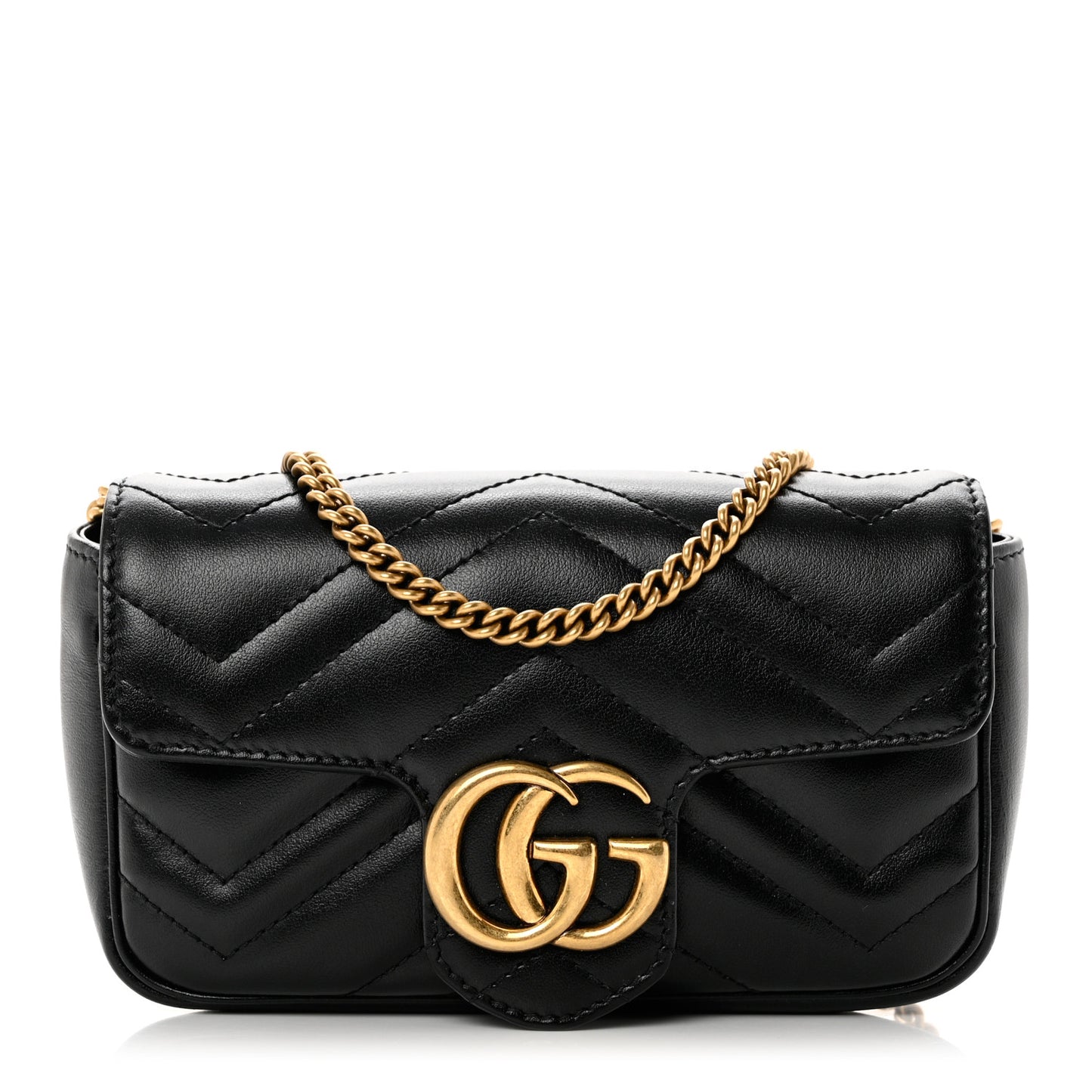 Calfskin Matelasse Super Mini GG Marmont Shoulder Bag Black