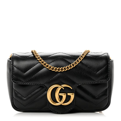 Gucci Calfskin Matelasse Super Mini GG Marmont Shoulder Bag Black 1 of 9