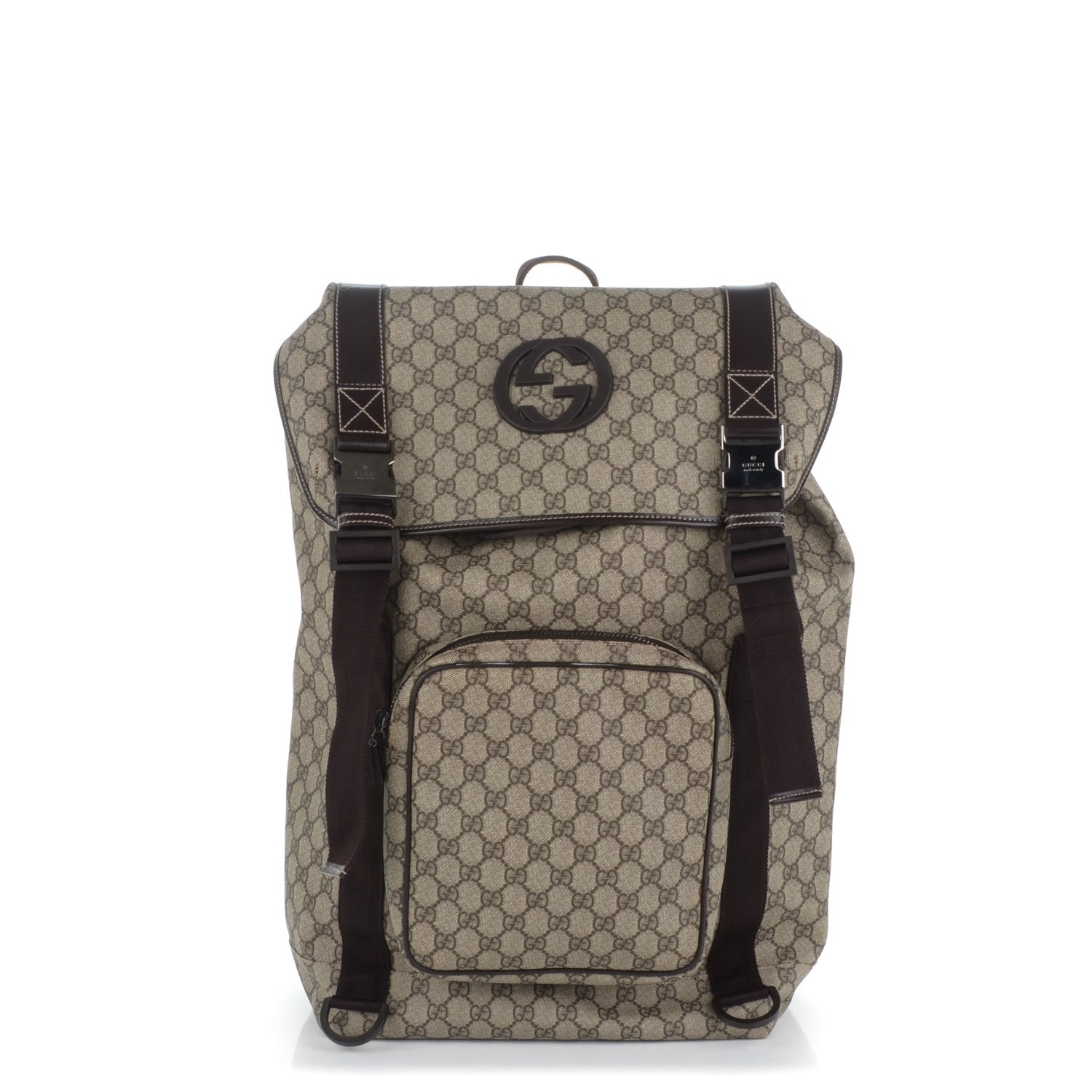 Gucci GG Supreme Monogram Large Interlocking G Double Buckle Backpack Dark Brown 1 of 6