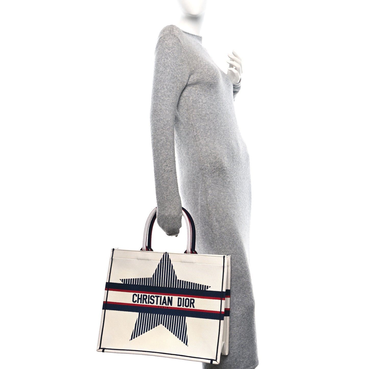 Canvas Embroidered Large Dioralps Book Tote White