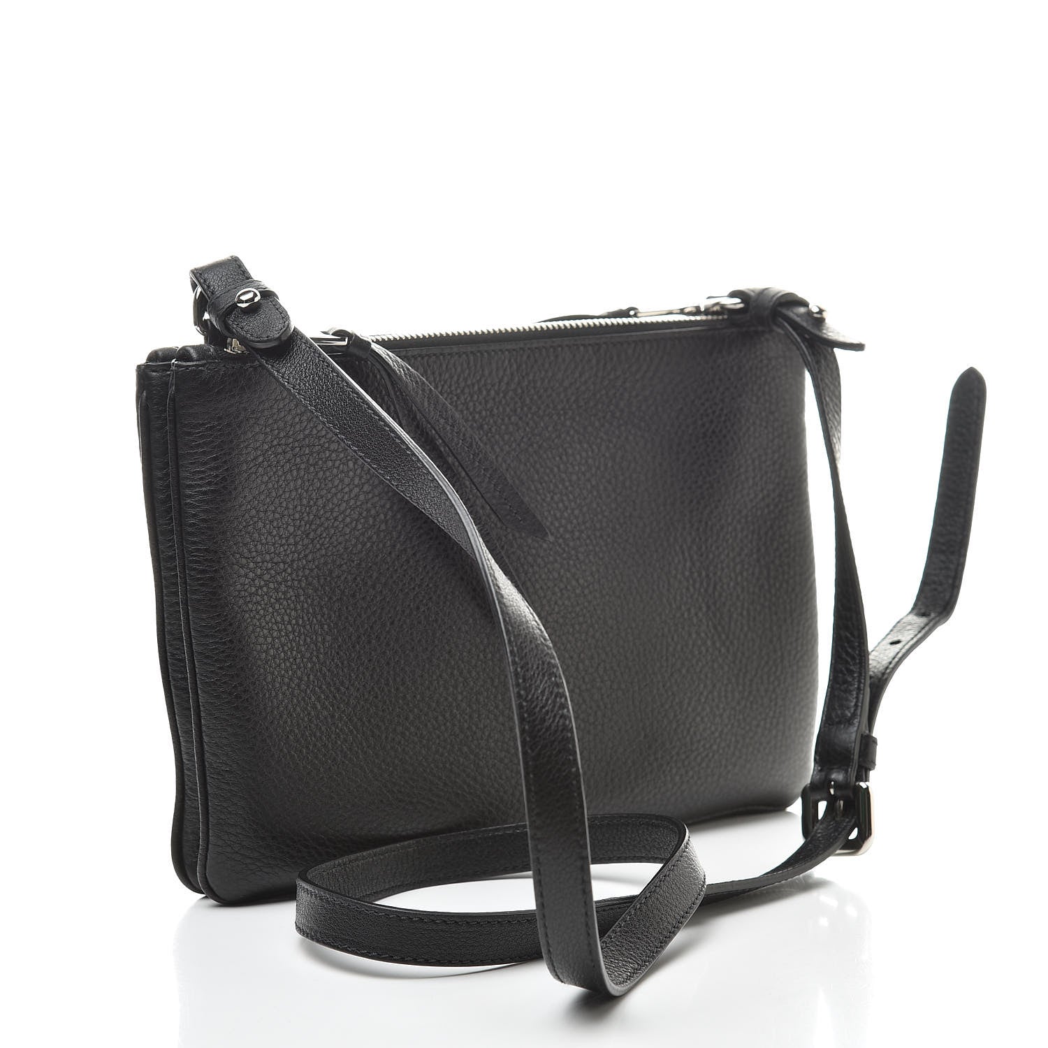 Prada Vitello Daino Double Zip Crossbody Bag Black 3 of 11