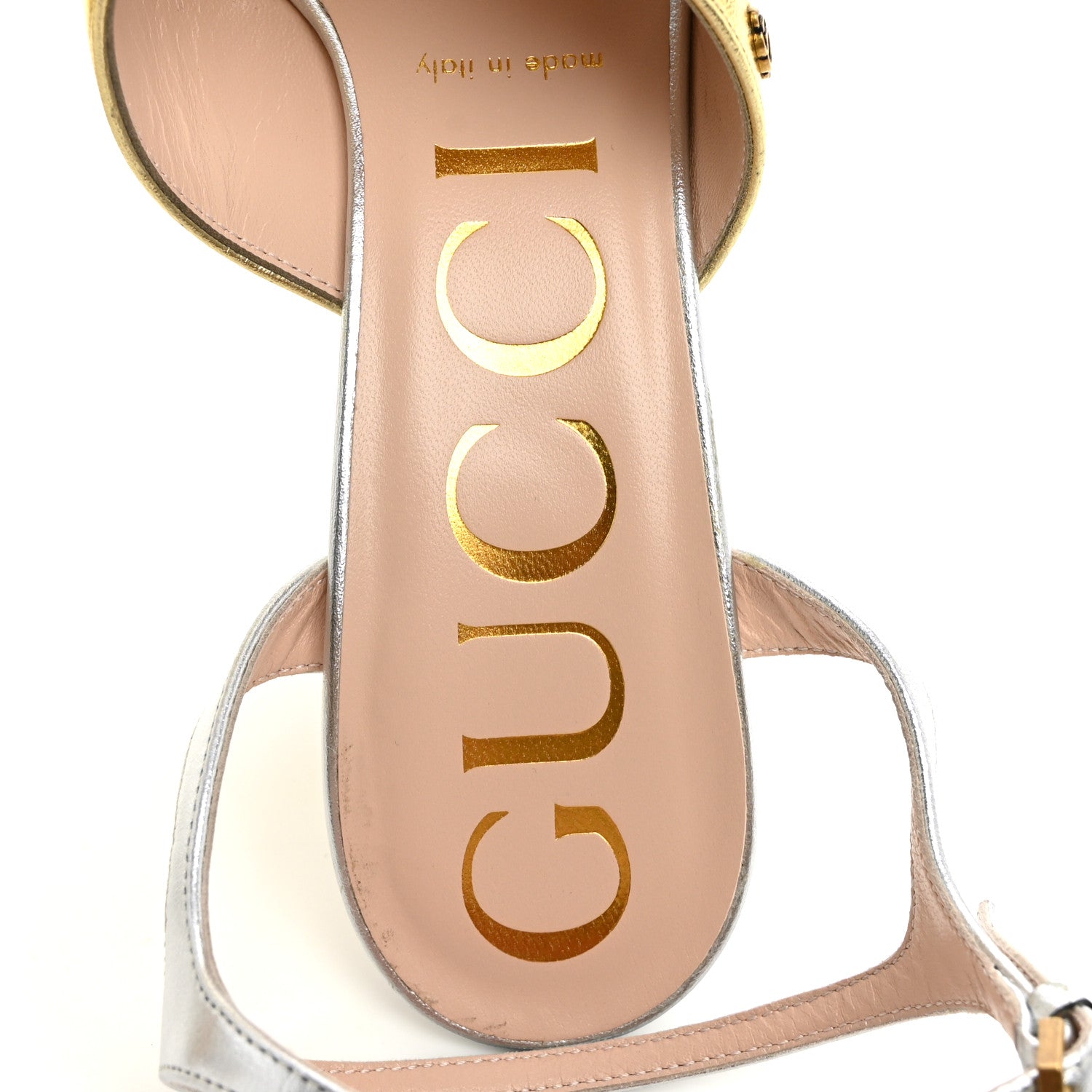 Gucci Metallic Nappa Double G 40/135mm Platform Sandals 37.5 Gold Silver 7 of 9