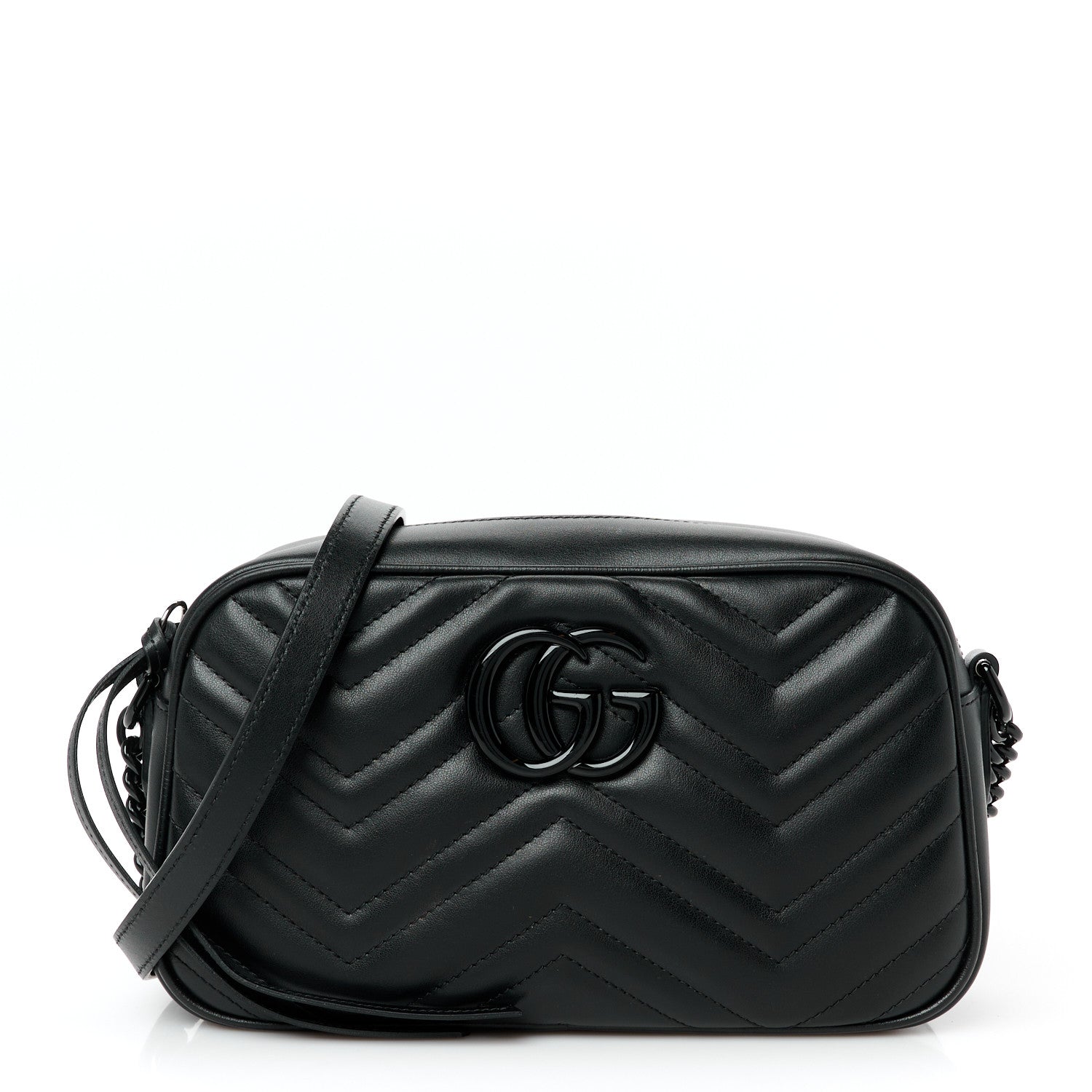 Gucci Calfskin Matelasse Monochrome Small GG Marmont Chain Shoulder Bag Black 1 of 11
