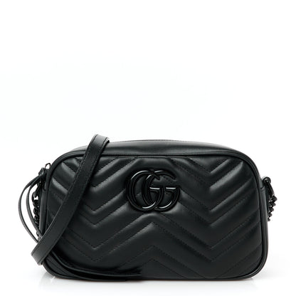 Gucci Calfskin Matelasse Monochrome Small GG Marmont Chain Shoulder Bag Black 1 of 11