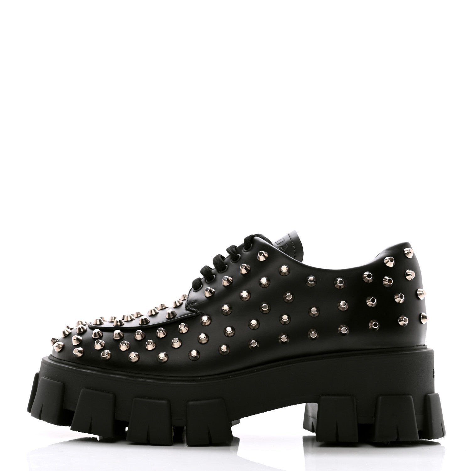 Prada Spazzolato Rois Studded Lace Up Monolith 55mm Derby Loafers 39 Black 1 of 8