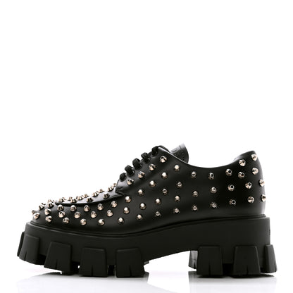Prada Spazzolato Rois Studded Lace Up Monolith 55mm Derby Loafers 39 Black 1 of 8