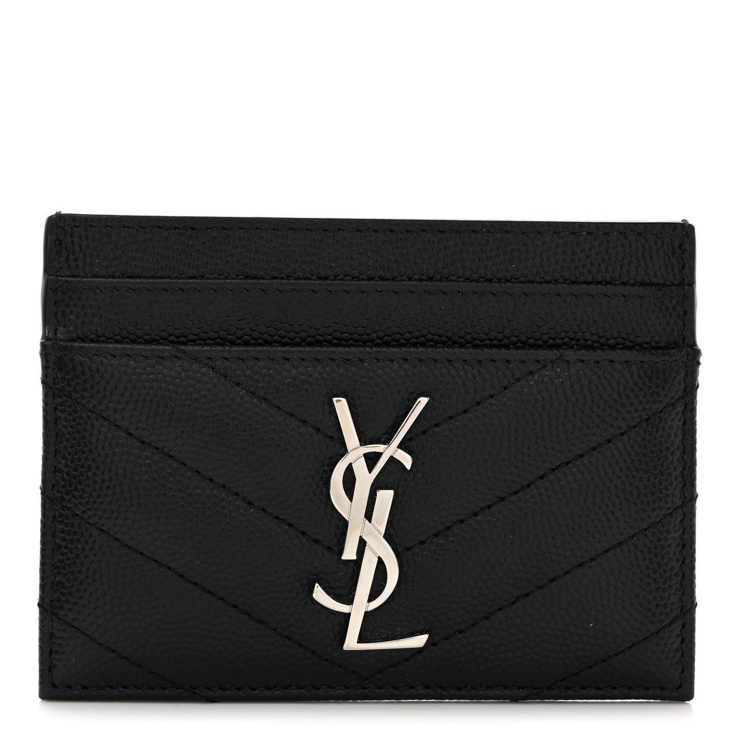 Grain De Poudre Matelasse Chevron Monogram Credit Card Case Black