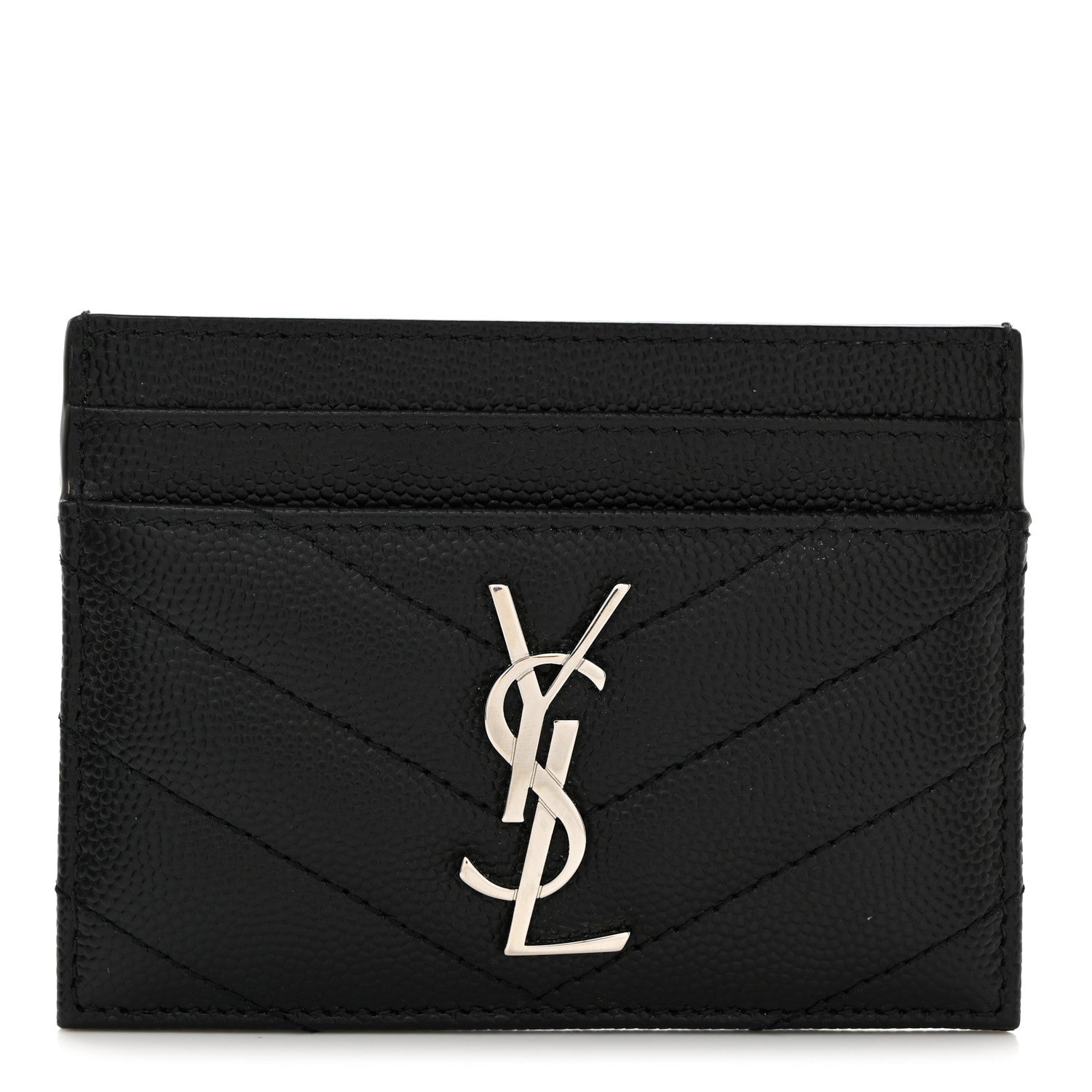 Saint Laurent Grain De Poudre Matelasse Chevron Monogram Credit Card Case Black 1 of 7