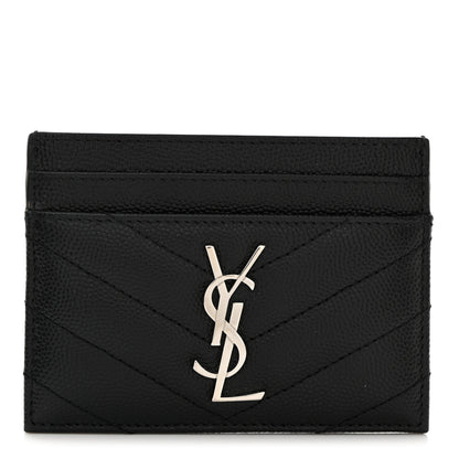 Saint Laurent Grain De Poudre Matelasse Chevron Monogram Credit Card Case Black 1 of 7