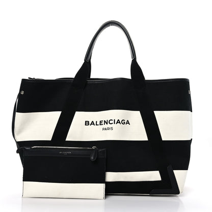Balenciaga Canvas Striped M NavyCabas Black White 2 of 9