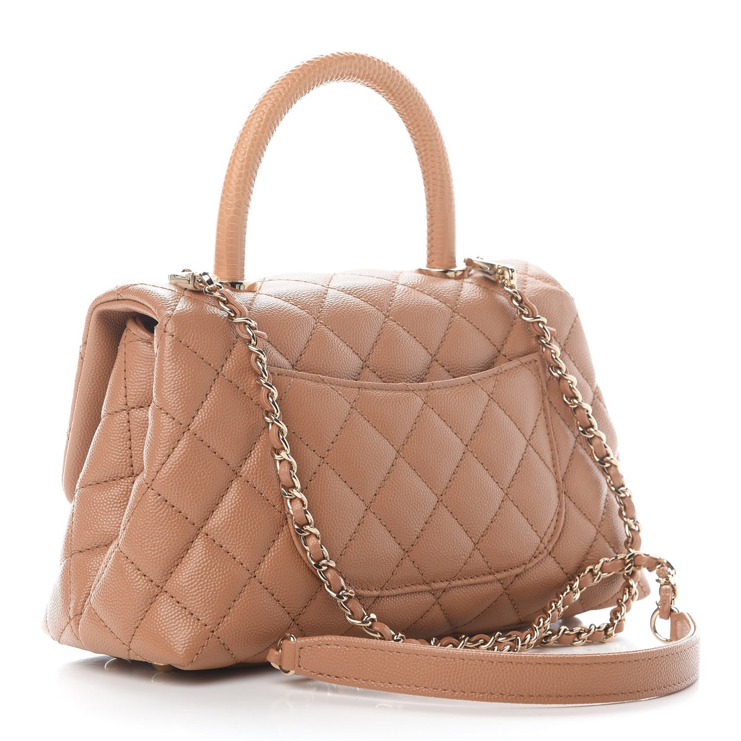 Caviar Quilted Lizard Embossed Mini Coco Handle Flap Brown