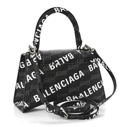 Balenciaga Coated Canvas BB Monogram Allover Logo Small Hourglass Top Handle Bag Black Grey White 2 of 8