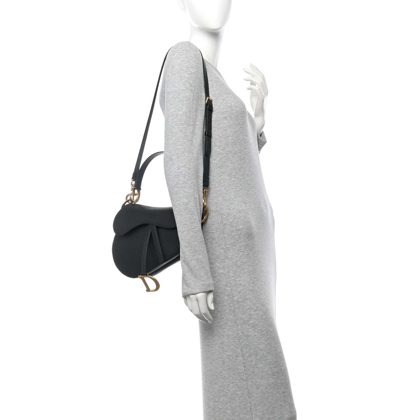 Grained Calfskin Saddle Bag With Strap Black