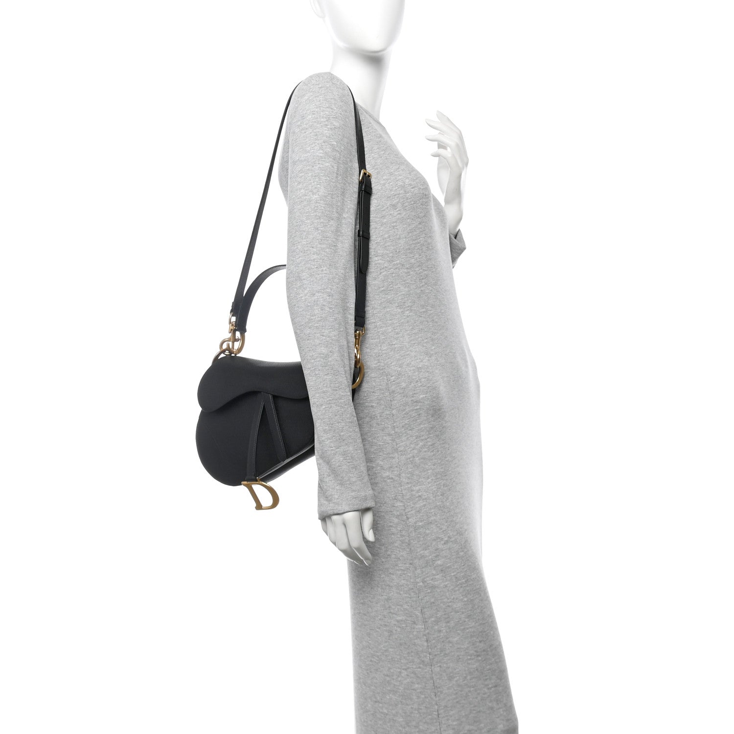 Christian Dior Grained Calfskin Saddle Bag With Strap Black 2 of 10