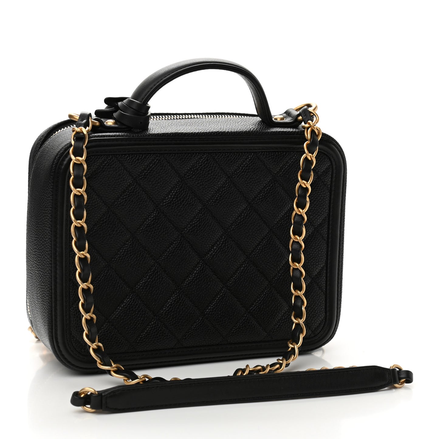 Caviar Quilted Medium CC Filigree Vanity Case Black