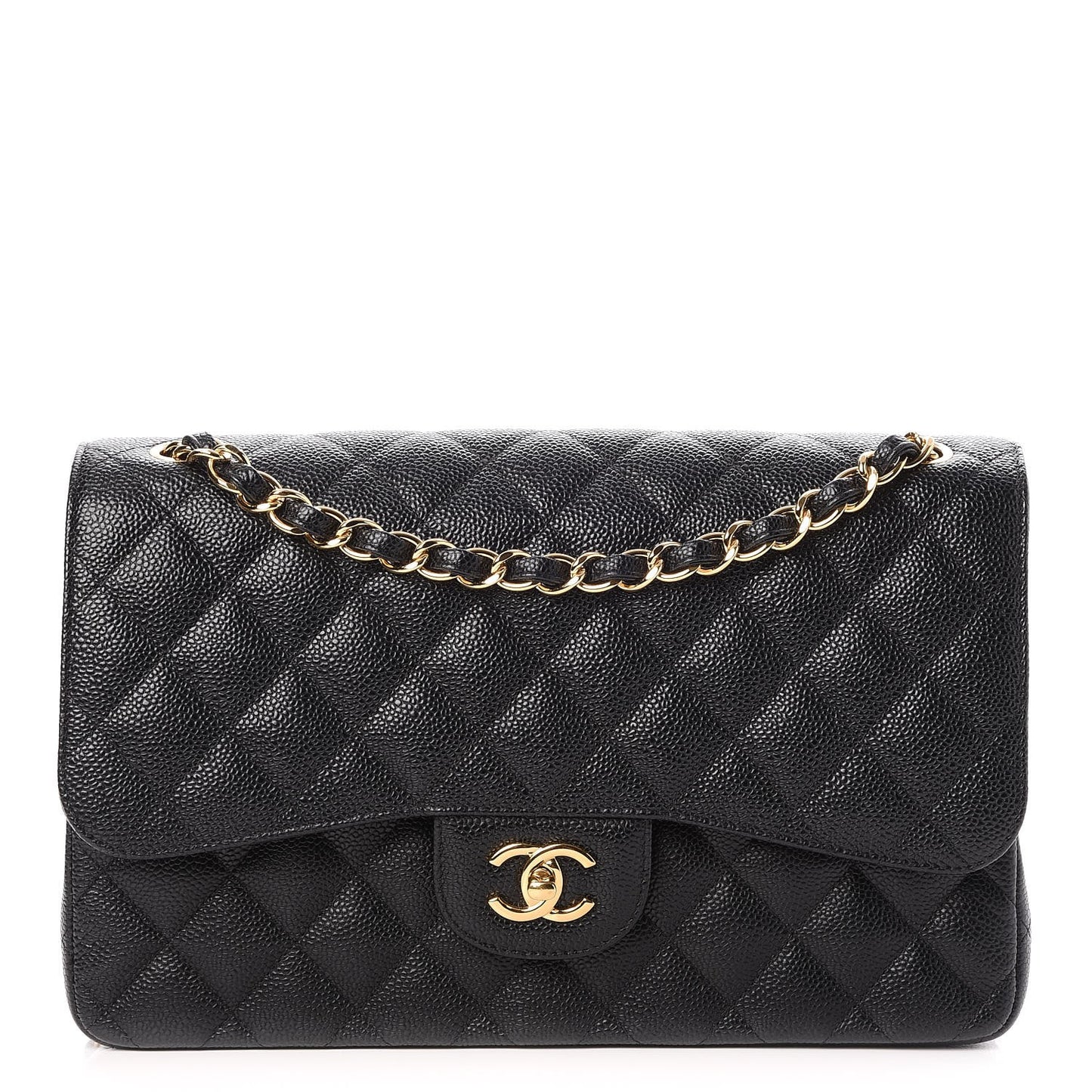 Caviar Quilted Jumbo Double Flap Black