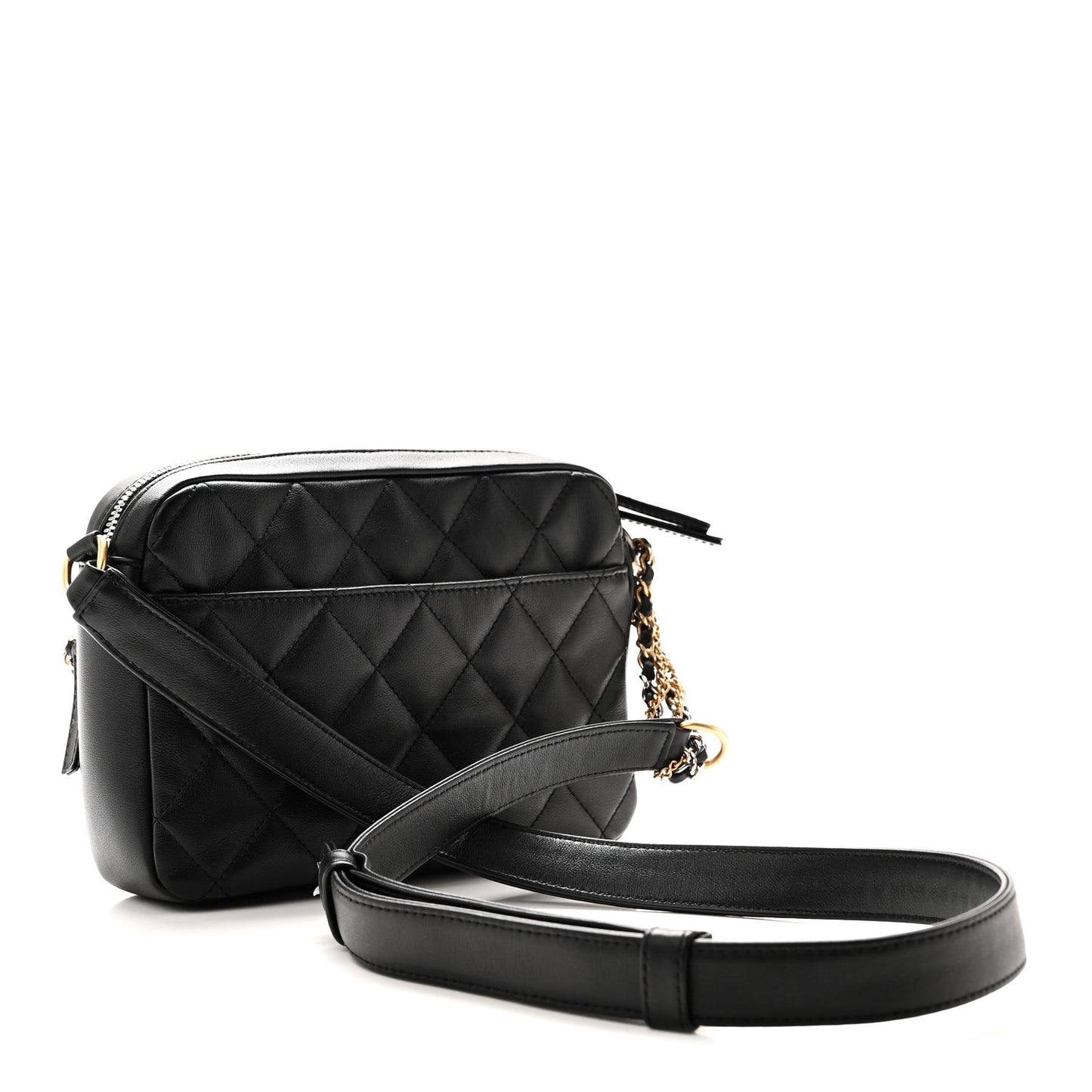 Calfskin Quilted Large Camera Case Black Black