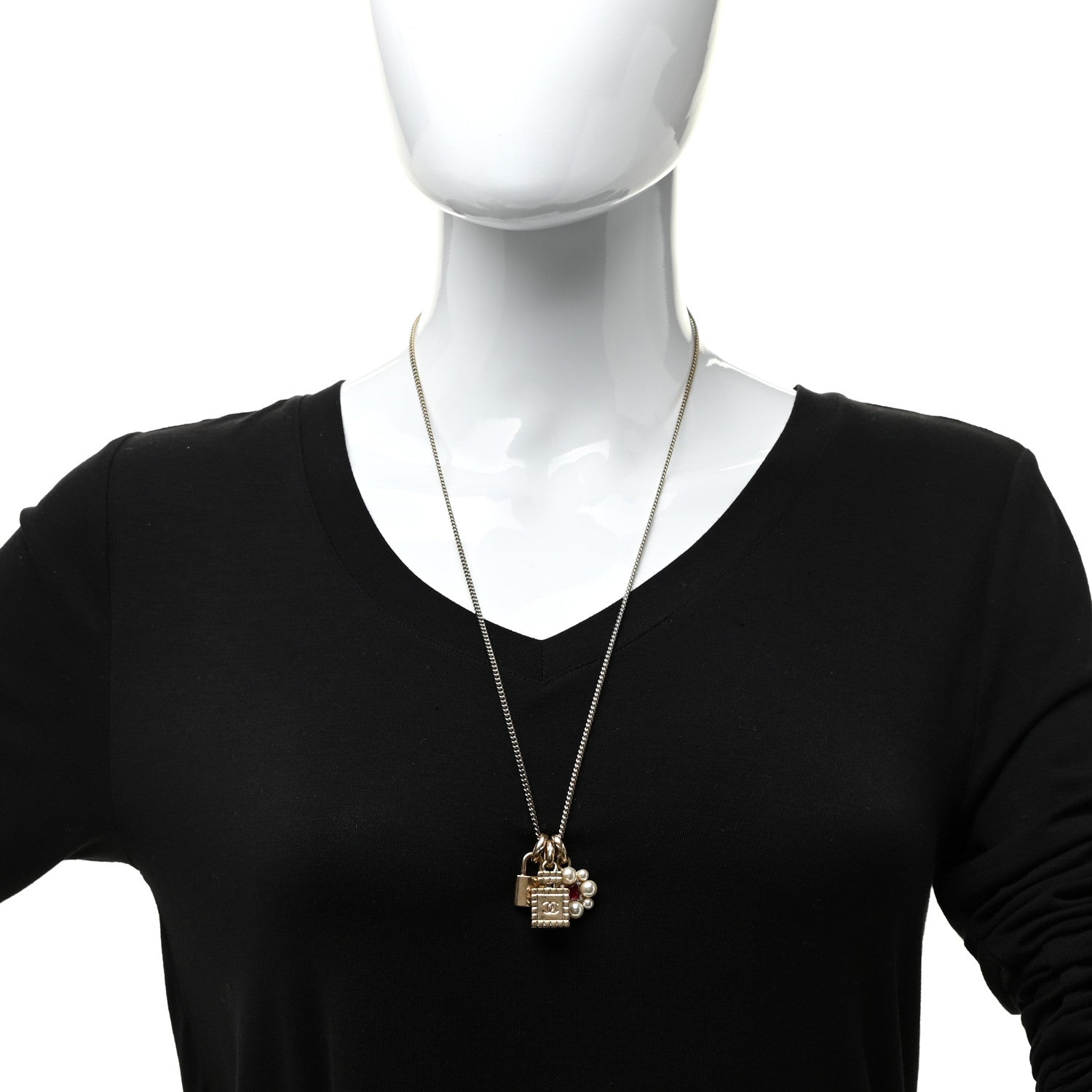 Chanel Metal 3 Charms Necklace Gold 2 of 5