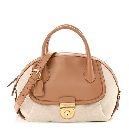 Salvatore Ferragamo Canvas Calfskin Fiamma Bag Sienne 1 of 10