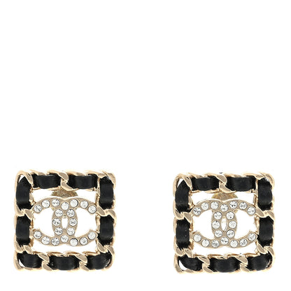 Chanel Crystal Lambskin Chain Sergeant Chanel Stud Earrings Black Gold 1 of 4