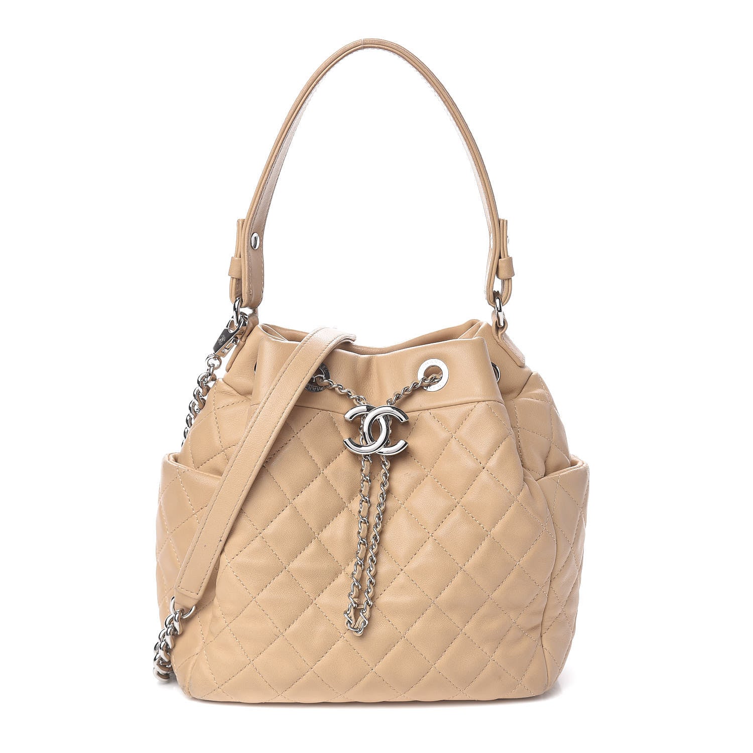 Chanel Lambskin Quilted Small CC Chain Bucket Bag Beige 1 of 14