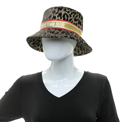 Christian Dior Velvet Embroidered Leopard Print Small Brim Bucket Hat 57 Beige Multicolor 2 of 6