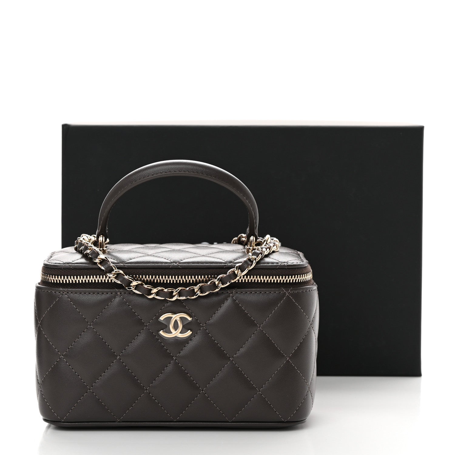 Chanel Lambskin Quilted Small Top Handle Vanity Case With Chain Dark Brown 12 of 12
