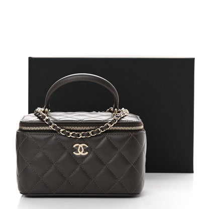 Chanel Lambskin Quilted Small Top Handle Vanity Case With Chain Dark Brown 12 of 12