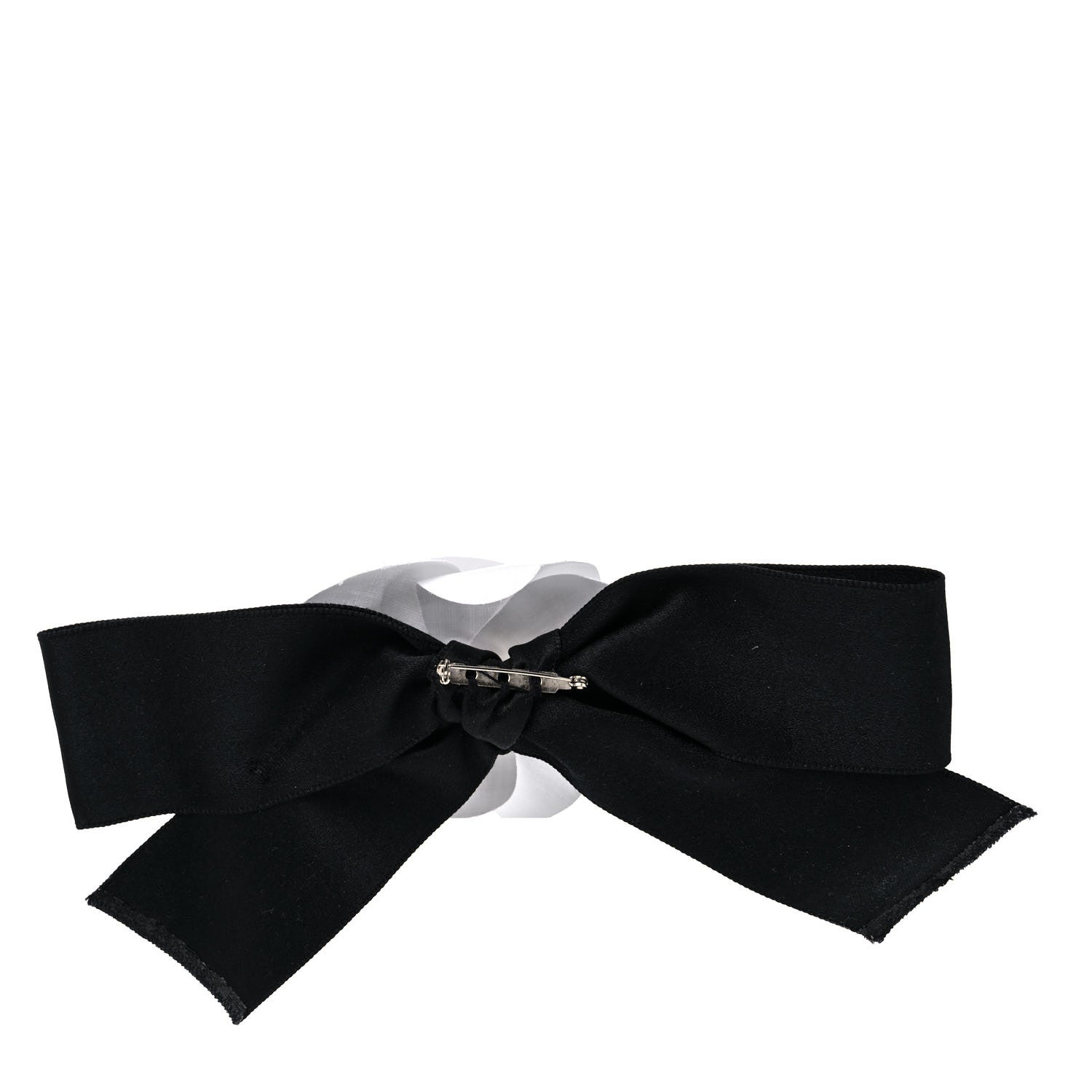 Chanel Silk Satin Camellia Bow Brooch Black White 3 of 6