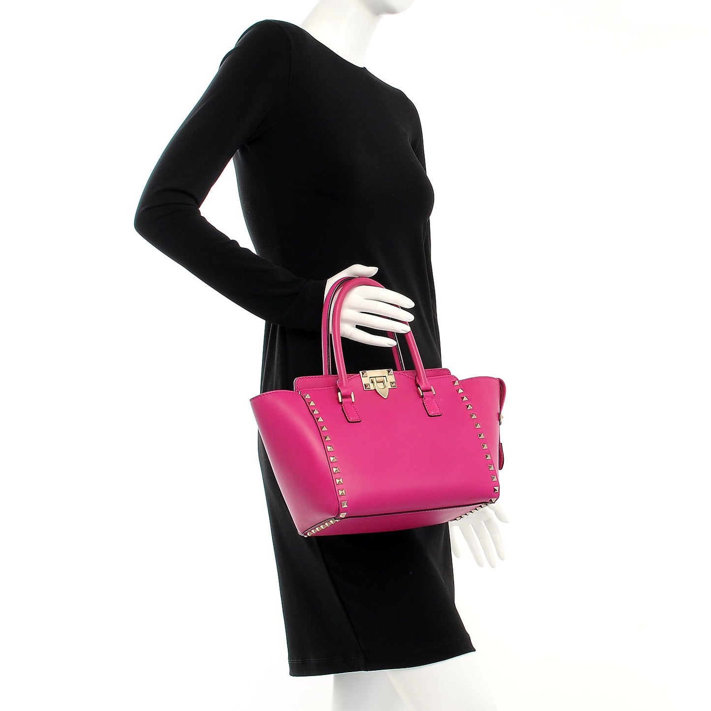 Vitello Small Rockstud Double Handle Tote Fuxia