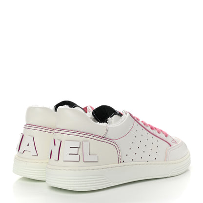 Chanel Calfskin Womens Logo Sneakers 37.5 White Pink 4 of 8