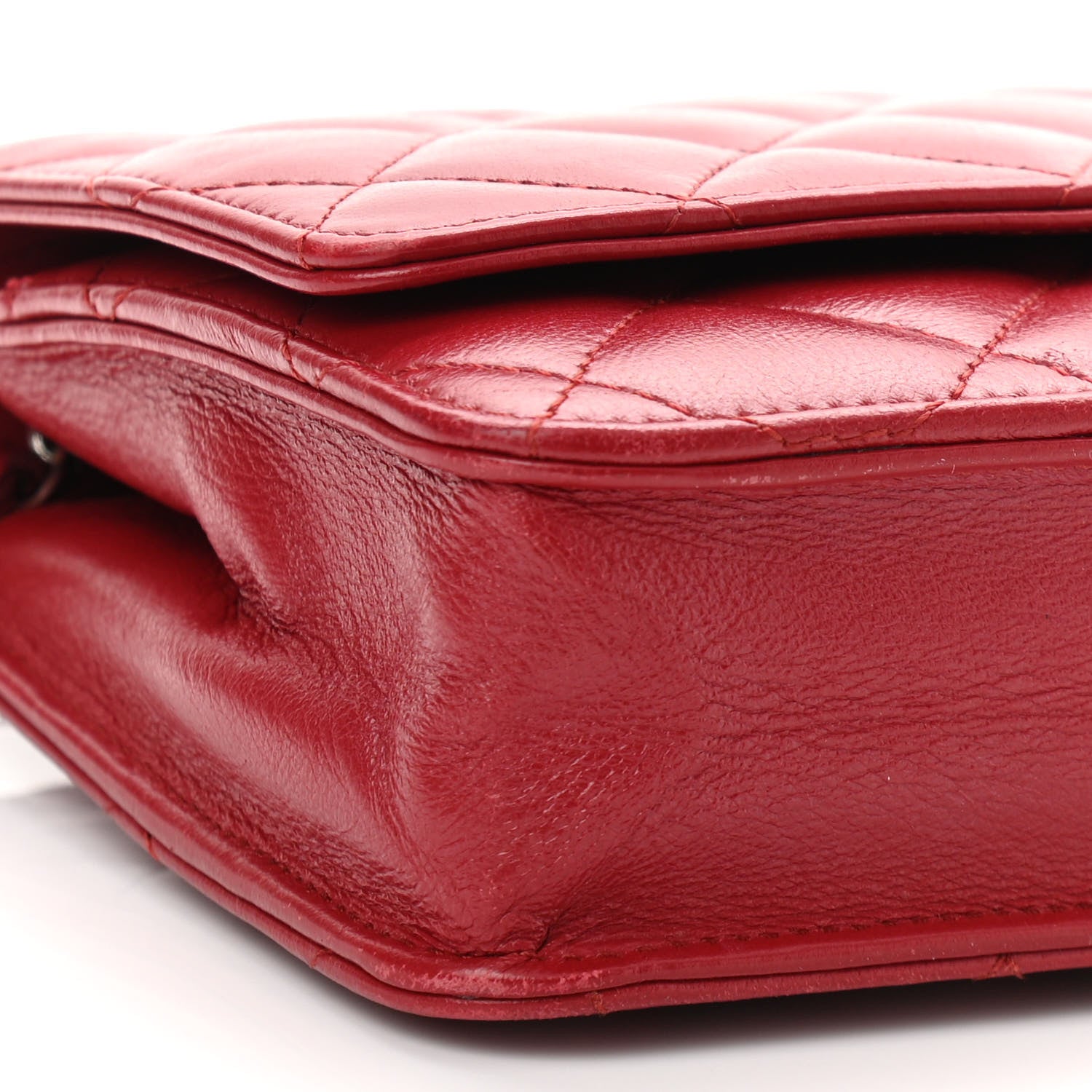 Chanel Lambskin Quilted Wallet On Chain WOC Red 10 of 11