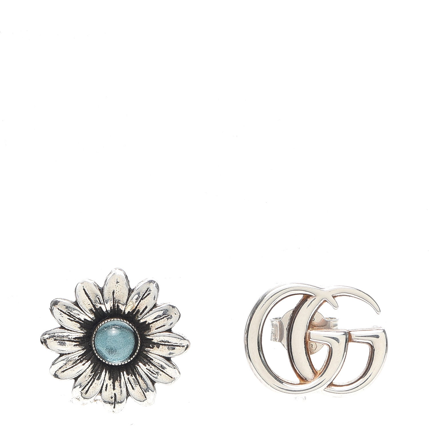 Gucci Sterling Silver Blue Topaz Flower Marmont Double G Earrings 1 of 5
