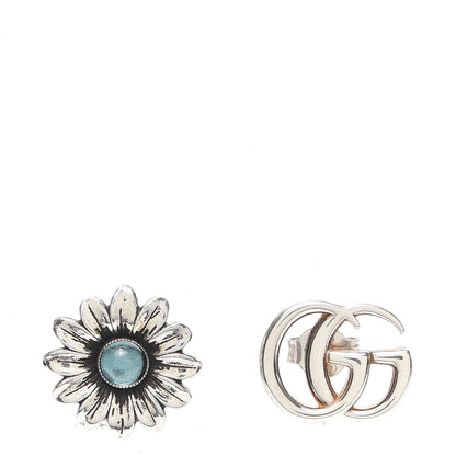 Gucci Sterling Silver Blue Topaz Flower Marmont Double G Earrings 1 of 5