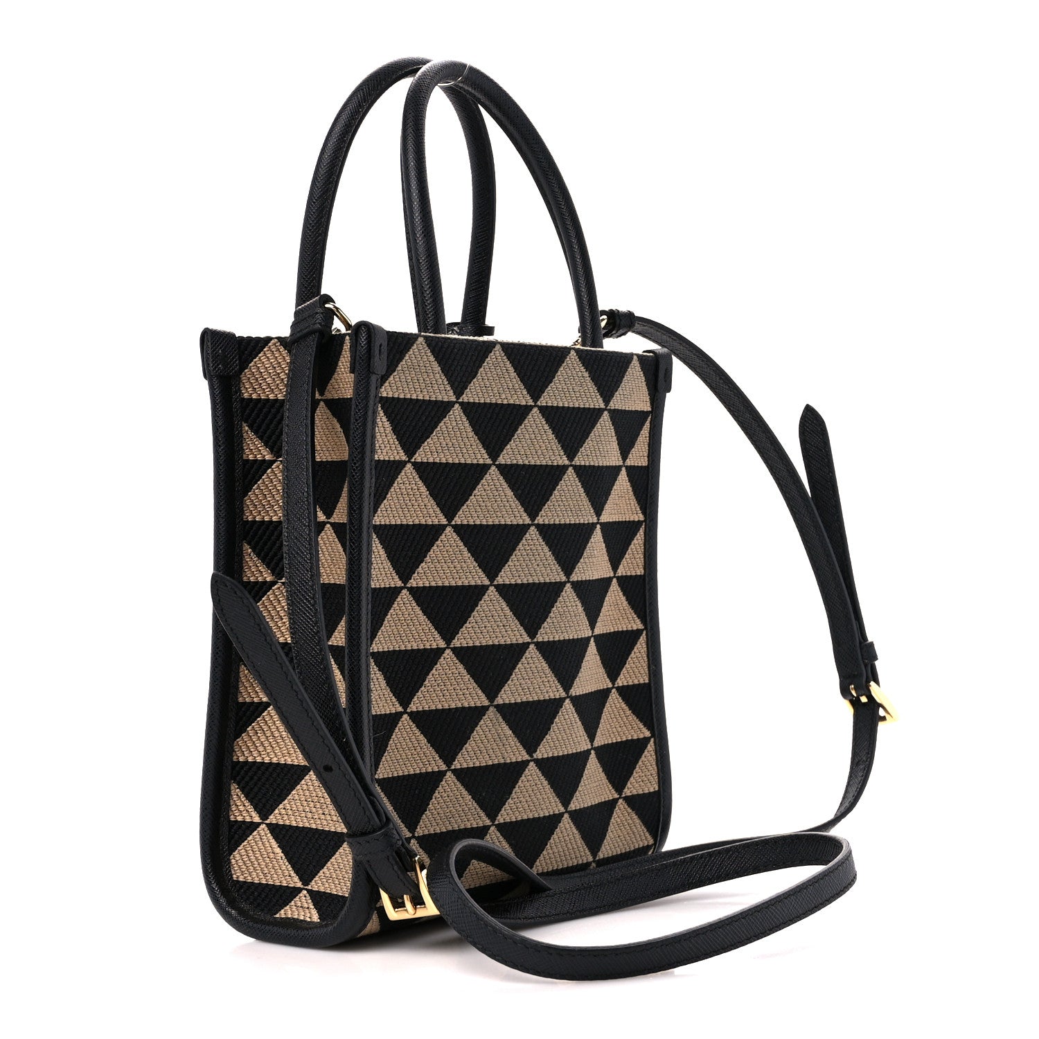 Prada Jacquard Saffiano Triangolo Symbole Embroidered Mini Tote Black Corda 3 of 10