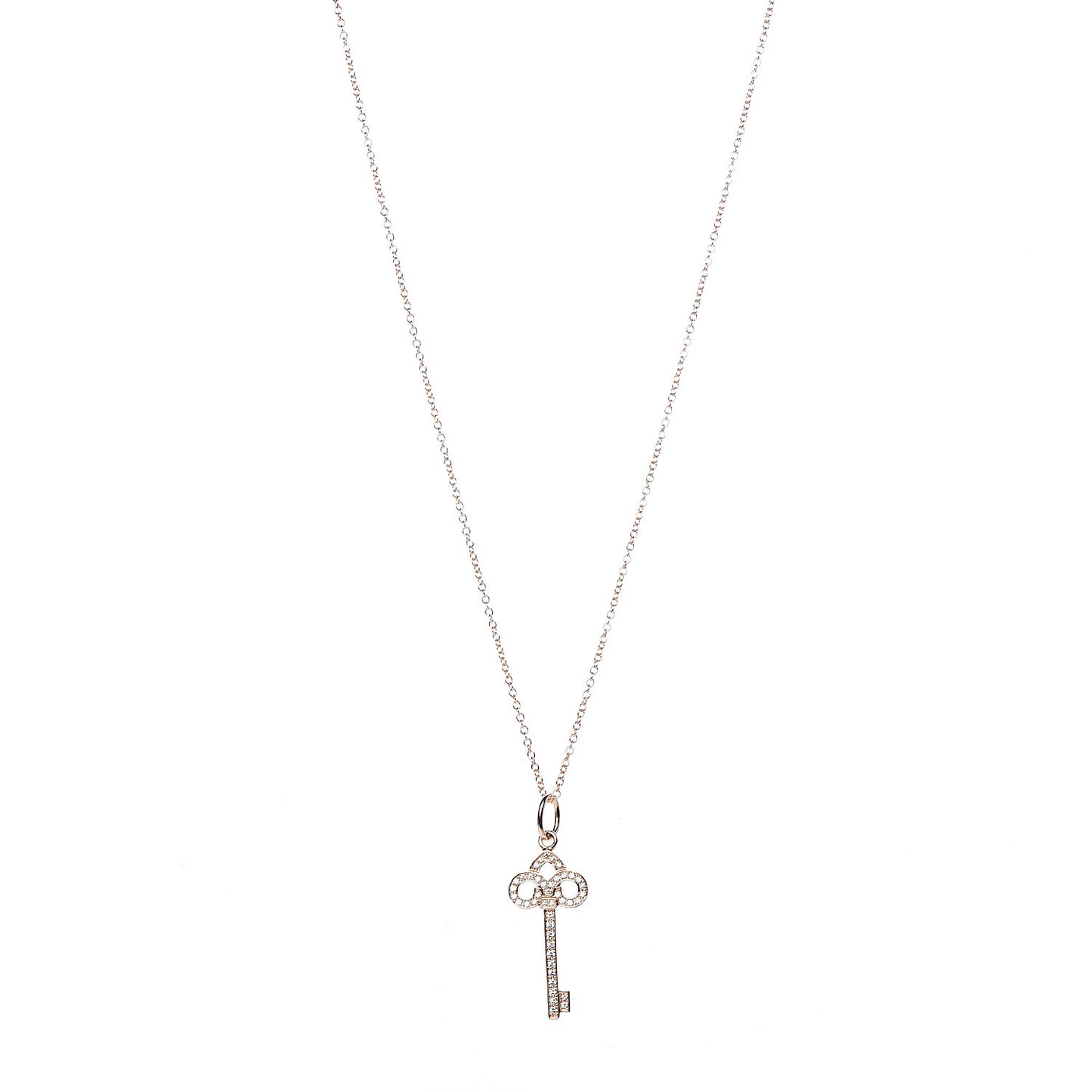 18K Rose Gold Diamond Mini Fleur De Lis Key Pendant Necklace