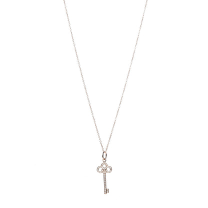 Tiffany 18K Rose Gold Diamond Mini Fleur De Lis Key Pendant Necklace 1 of 7