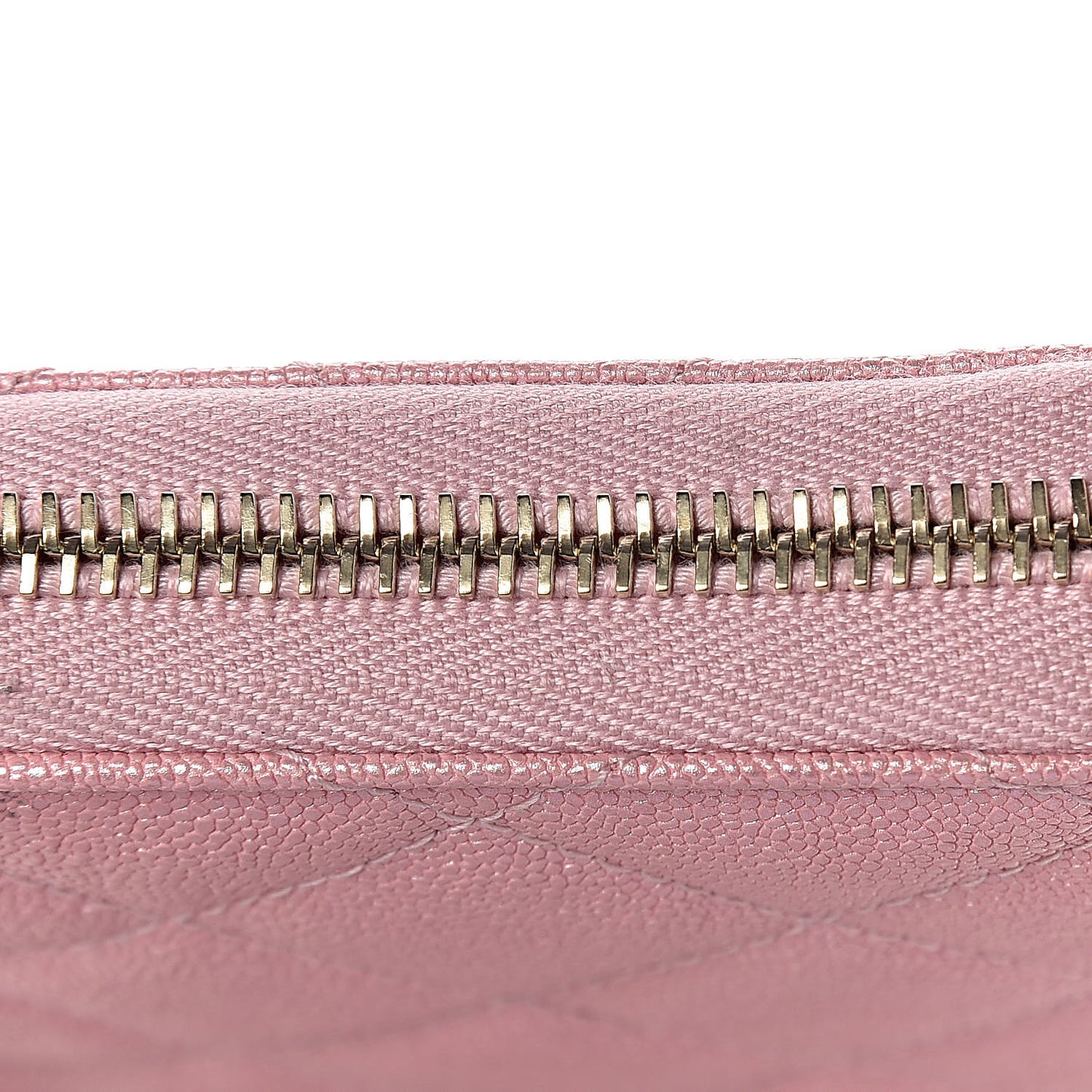 Iridescent Caviar Quilted Large Zip Around Organizer Wallet Pink